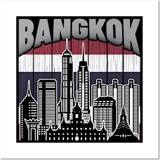 Bangkok Thailand Skyline Vintage Flag Posters and Art